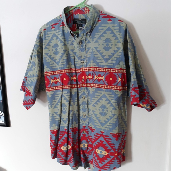 Graphite Mens Size Large Tribal Print Button Down - Picture 2 of 6